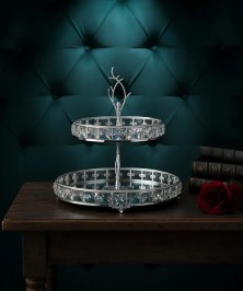 SILVER DOUBLE-LAYERED CRYSTAL SERVING DISH 18-25cm